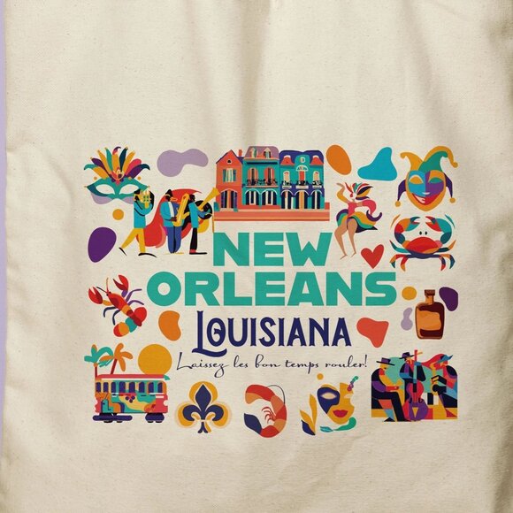 New Orleans Louisiana Canvas Tote Bag Mardi Gras NOLA Travel Souvenir Reusable - Picture 2 of 12